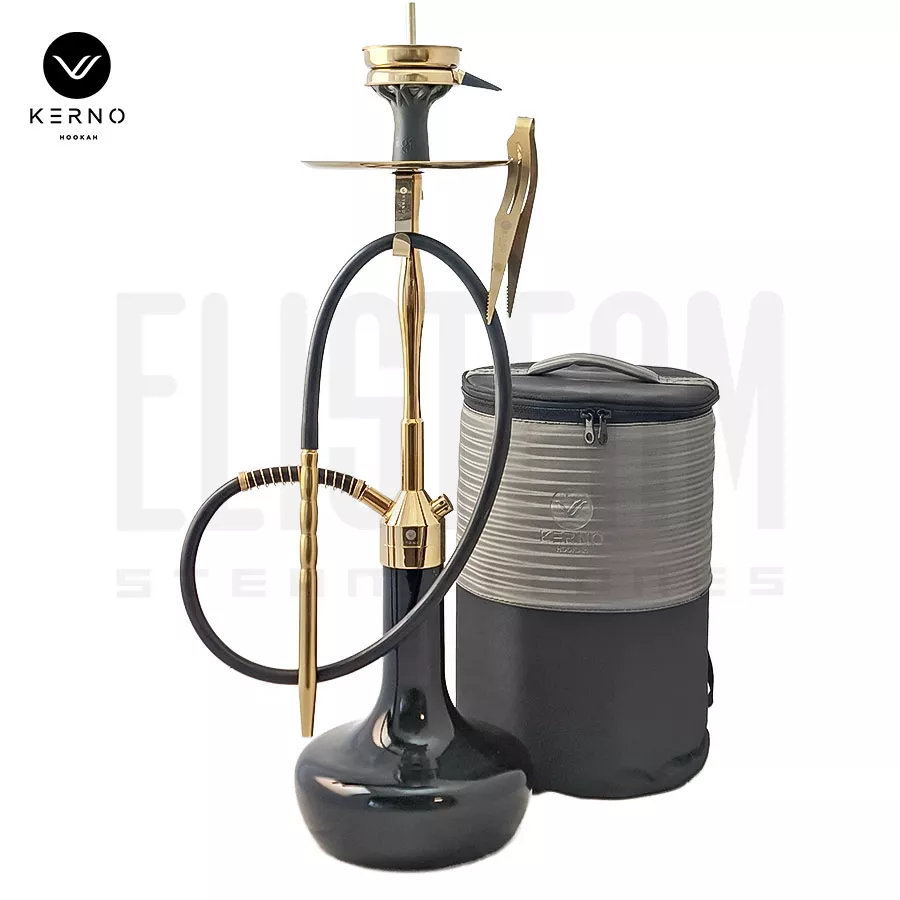 قلیان طرح کرنو نیویورک برنجی طلایی 01 (تنگ مشکی)